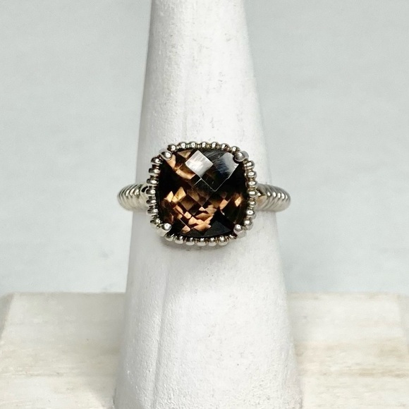 14K EMA Signed Smoky Topaz Quartz & Sterling Ring Size 7 LIKE NEW - Picture 1 of 16